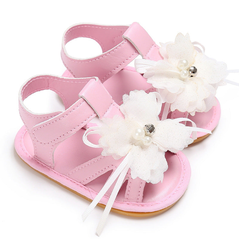 Baby girl pink summer sandals with flower detail – soft leather, lightweight, and non-slip – beekaaboo.com