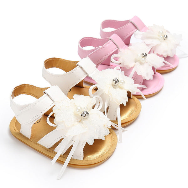 Baby girl summer sandals with flower detail – soft leather, lightweight, and non-slip – beekaaboo.com