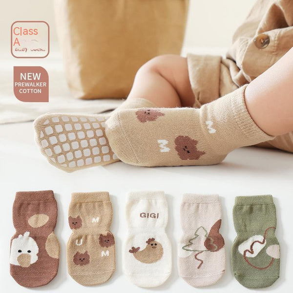 All Color Options non-slip baby socks – cartoon prints for boys and girls with baby worn on – beekaaboo.com