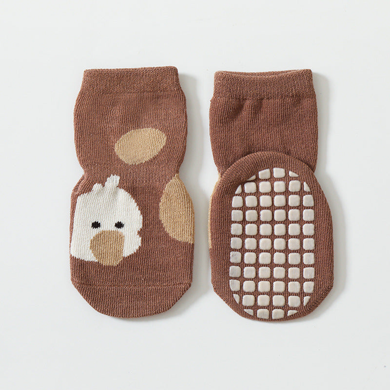 Coffee-colored non-slip cartoon baby socks for autumn/winter – beekaaboo.com
