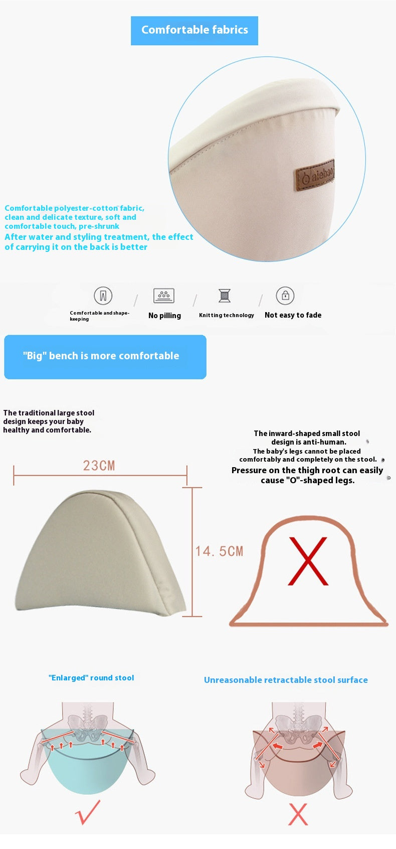 Interior cushion and padded seat area of ergonomic baby waist carrier – beekaaboo.com