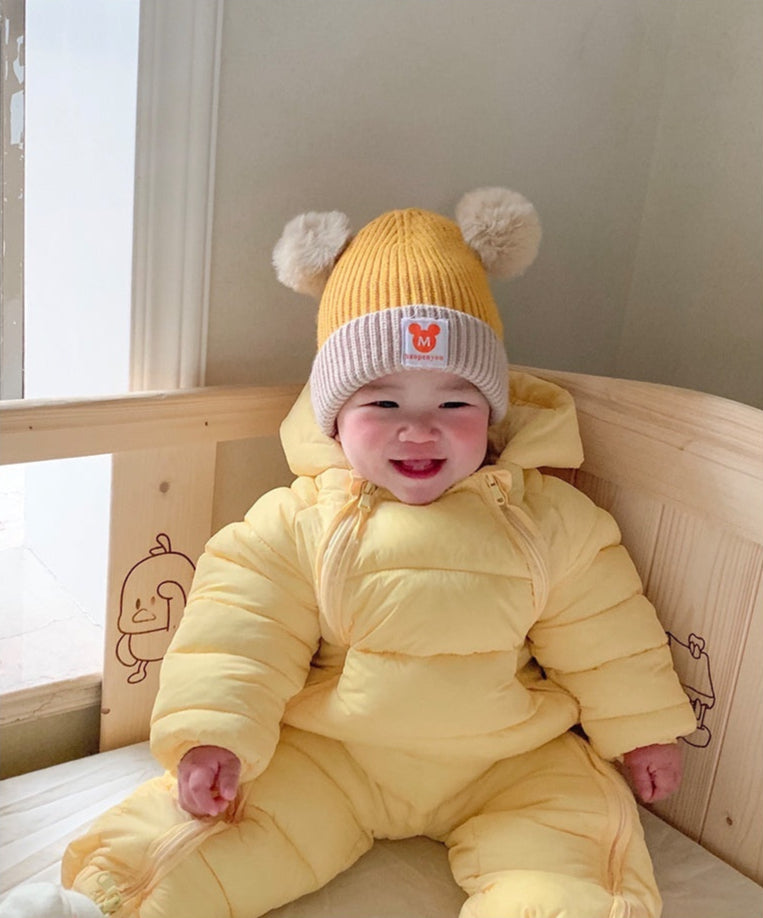 Adorable baby wearing the hooded cotton romper – comfortable, warm, and perfect for everyday or outdoor use – beekaaboo.com