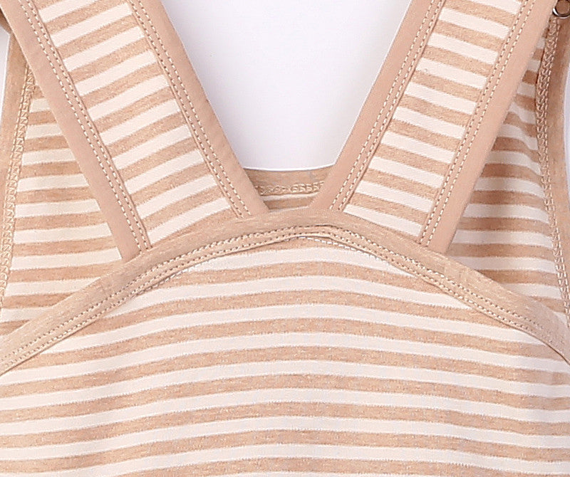 Detail close-up of thick striped cotton baby vest back view – sleeveless and breathable – beekaaboo.com