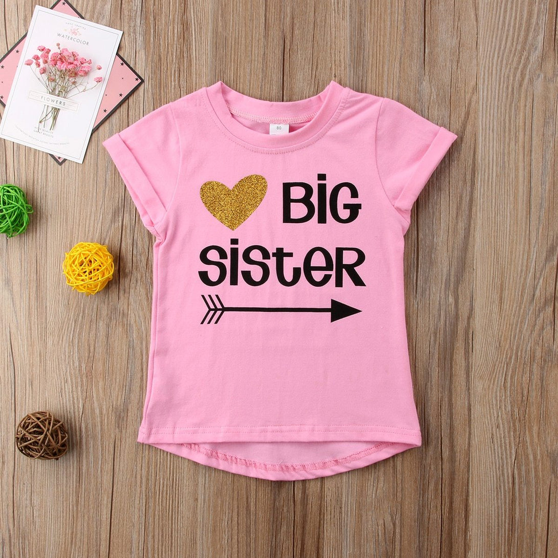 Flat lay of Big Sister T-shirt cotton sibling clothing – beekaaboo.com