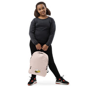 Blush pink everyday backpack with playful graphic carried by a child - beekaaboo.com