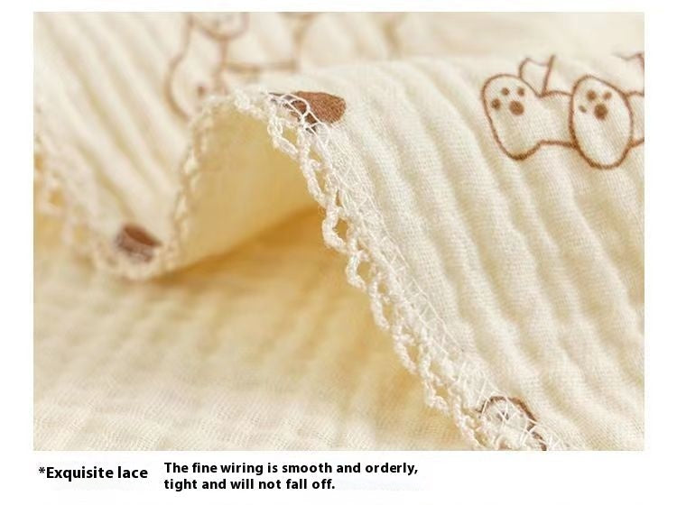 Zoomed view of lace and cotton weave on baby towel – high-quality stitching and softness – beekaaboo.com