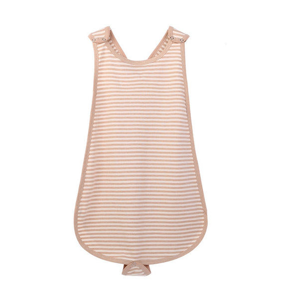 Front view of soft cotton baby vest with fine stripes – breathable summer sleepwear – beekaaboo.com