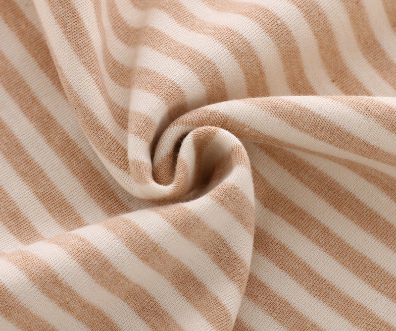 Detail close-up of thick striped cotton baby vest – sleeveless and breathable – beekaaboo.com
