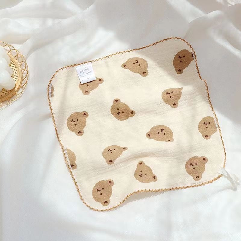 Soft cotton baby towel with lace trim – Lace Bear print – ideal for wiping, feeding, and gentle care – beekaaboo.com