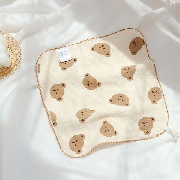 Soft cotton baby towel with lace trim – Lace Bear print – ideal for wiping, feeding, and gentle care – beekaaboo.com