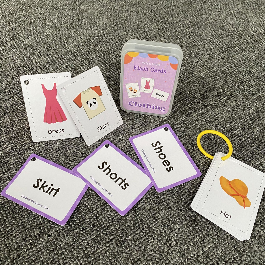 Flash cards teaching children clothing in English – beekaaboo.com