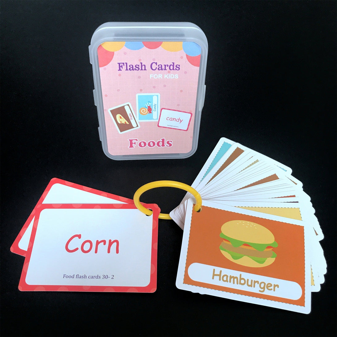 English learning flash cards with colorful food illustrations for children – beekaaboo.com