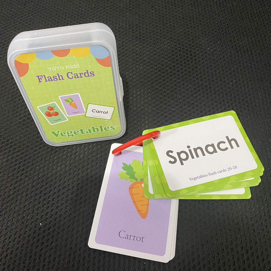 English learning flash cards with colorful vegetable illustrations for children – beekaaboo.com