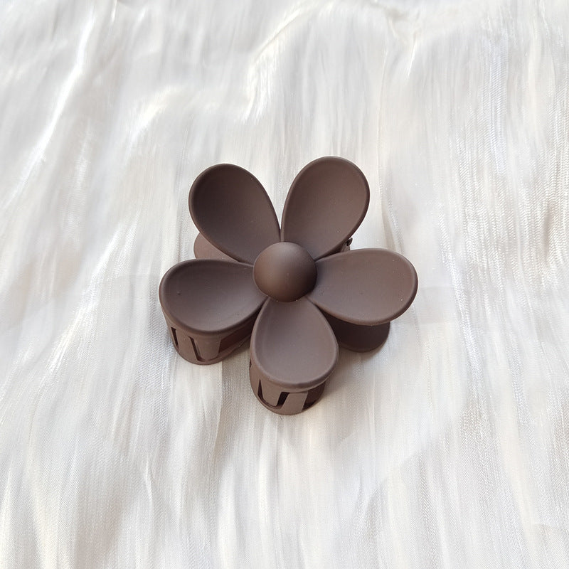Matte frosted flower hair clip in Dark Coffee Color Big – soft resin claw clip for girls and women – beekaaboo.com