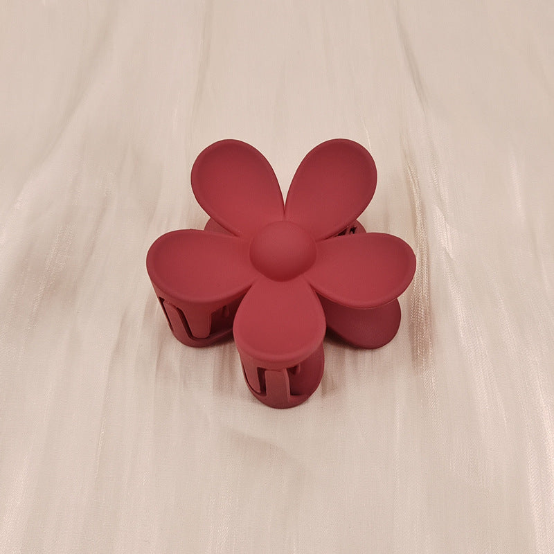 Matte frosted flower hair clip in Wine Red Big – soft resin claw clip for girls and women – beekaaboo.com
