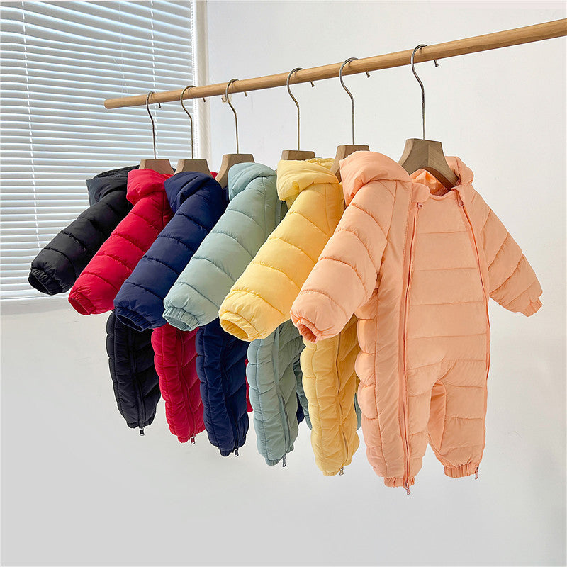 Display of all color options of the hooded cotton baby romper – cozy, stylish, and soft clothing for babies and toddlers – beekaaboo.com