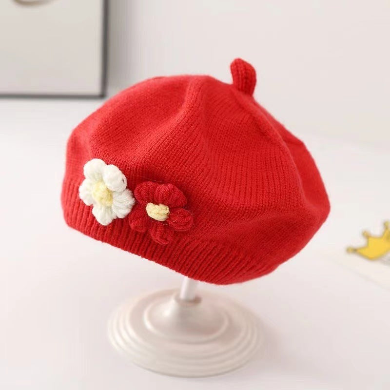 Red flower beret hat for babies – stylish and warm – beekaaboo.com