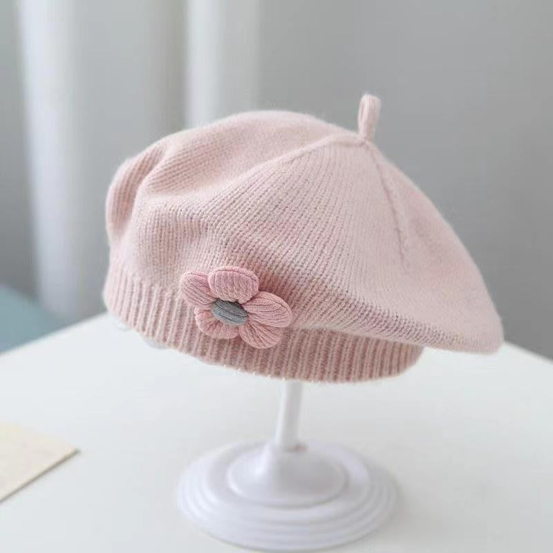 Pink beret with fine floral detail – cute warm baby girl hat – beekaaboo.com