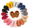 Display of all 11 color variations of lace-up baby moccasins – soft, flexible, and adorable – beekaaboo.com