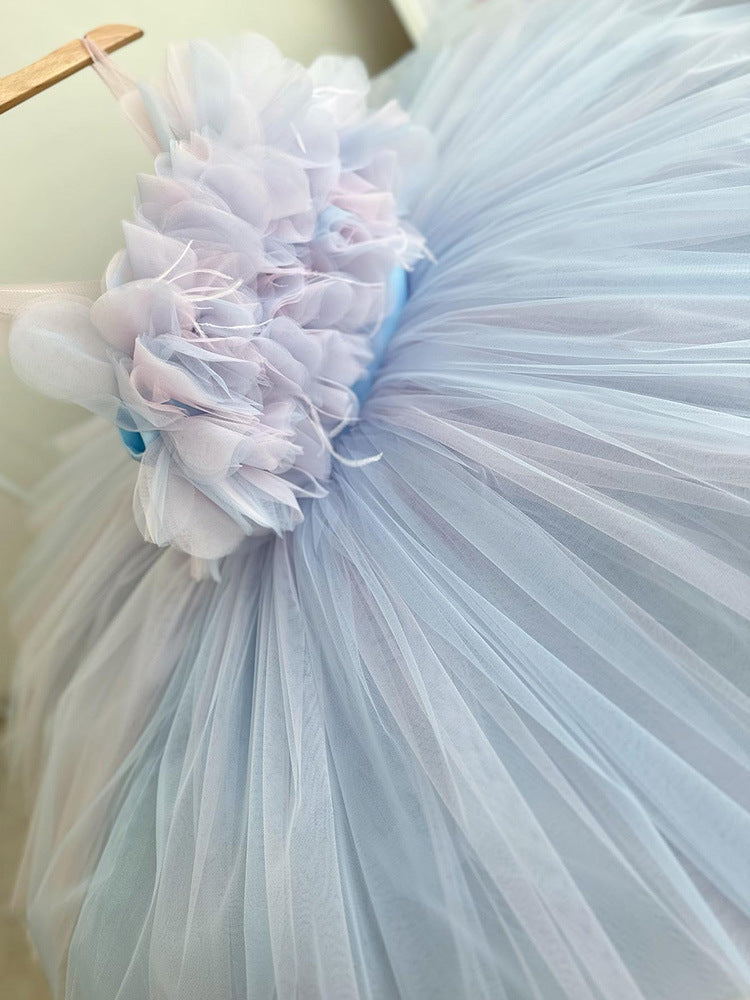 Beautiful light blue puffy princess dress with layered tulle skirt – beekaaboo.com