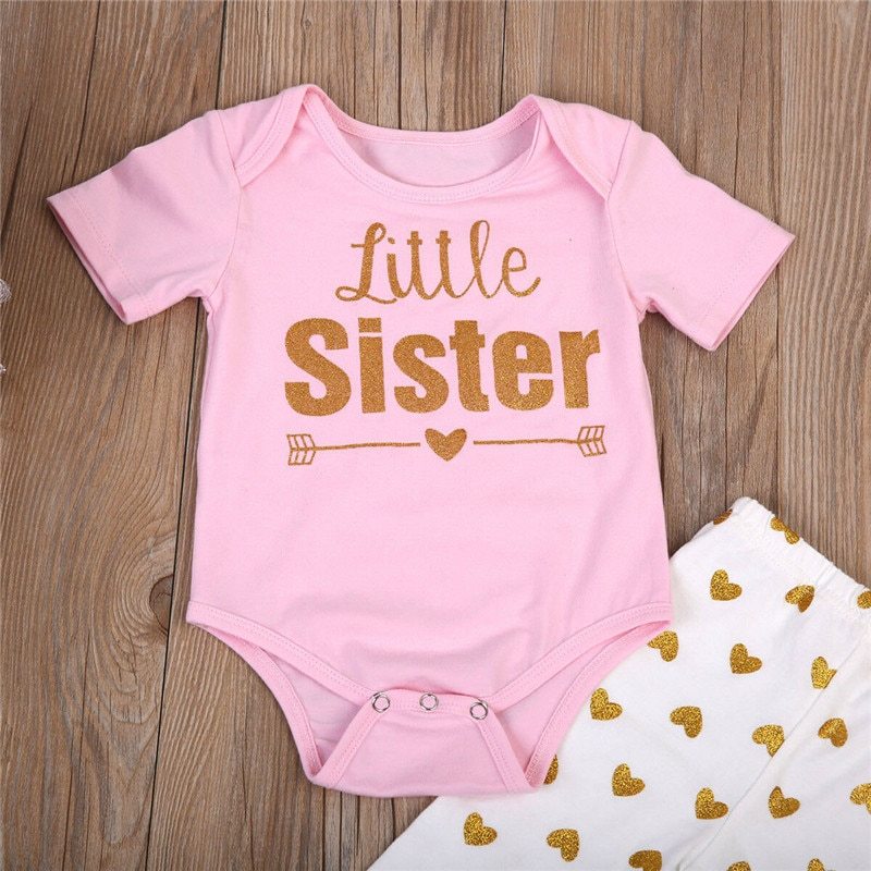 Little Sister romper outfit set with pants – cotton sibling clothing – beekaaboo.com