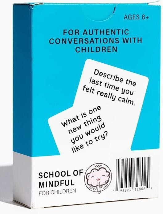 Back of Mindful Talk card game box showing details and example prompts for children – beekaaboo.com