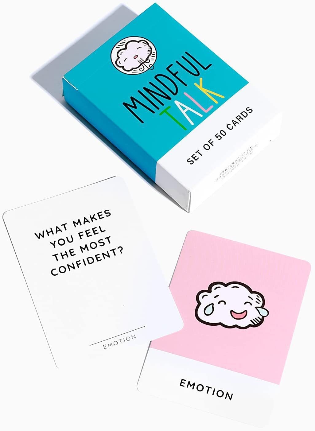 Close-up of Mindful Talk conversation cards with questions for kids, promoting mindfulness and self-expression – beekaaboo.com