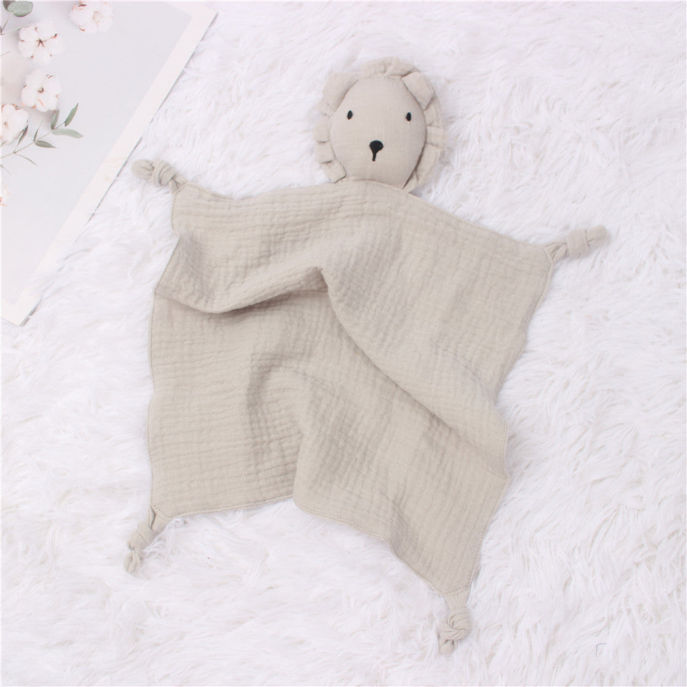 Grey variation of lion baby towel with soft gauze material and cute plush head – beekaaboo.com