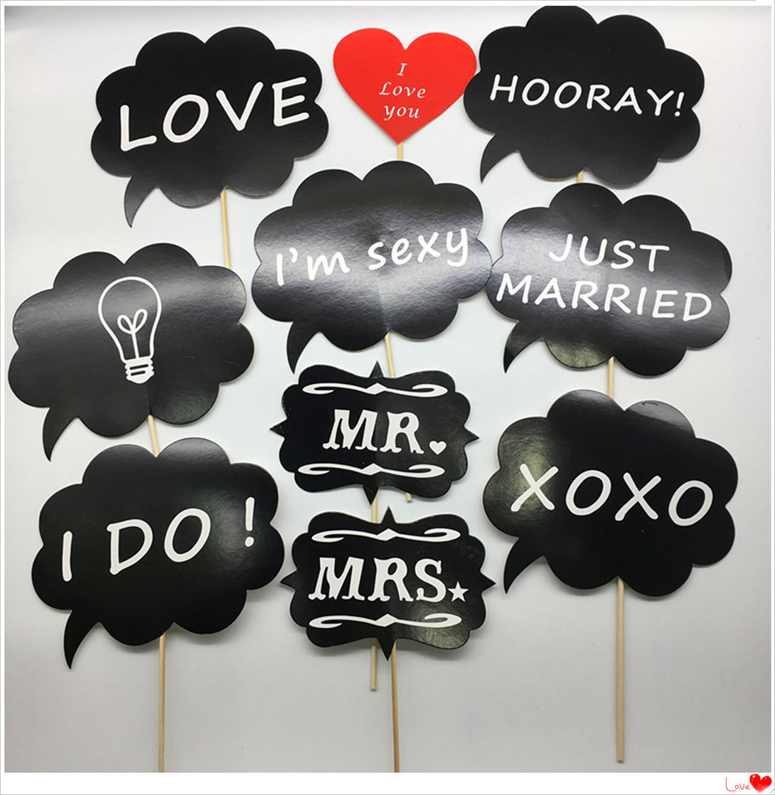 Party Props – Wedding Black Card -themed photo props with elegant white and red accents – beekaaboo.com