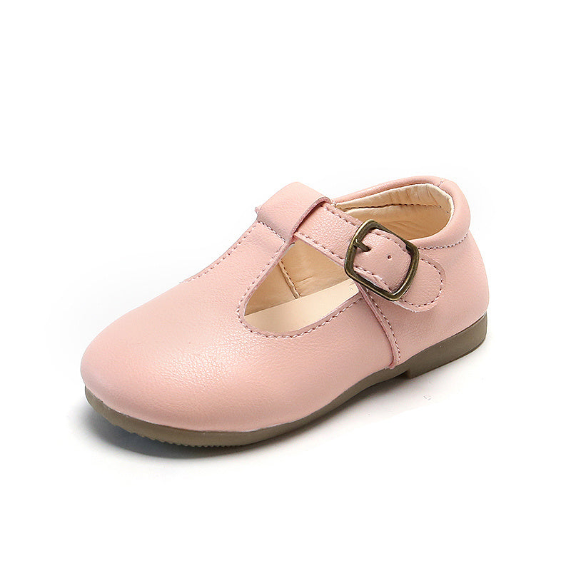Pink high-top baby dress shoes with soft rubber sole and elegant finish. Perfect for birthdays and photos – beekaaboo.com.