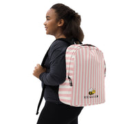 Pink and white striped kids backpack side view 1- beekaaboo.com