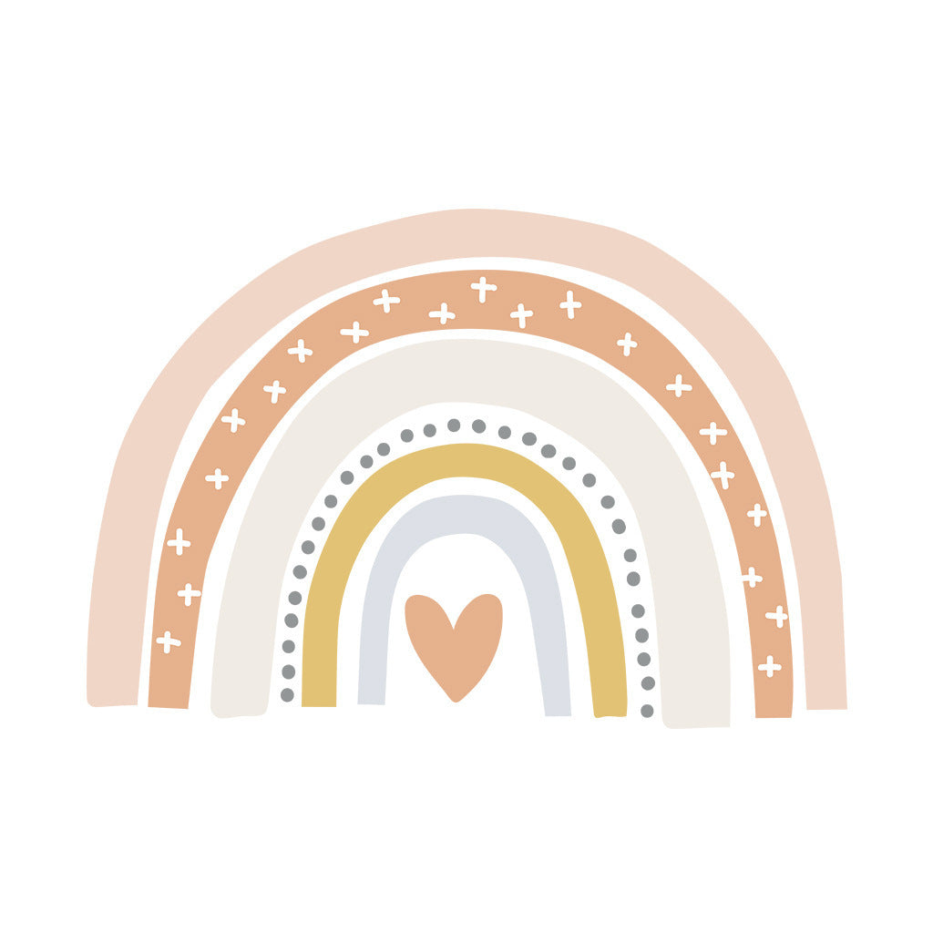 Cute rainbow wall sticker with heart detail in pastel tones – nursery wall decoration – beekaaboo.com