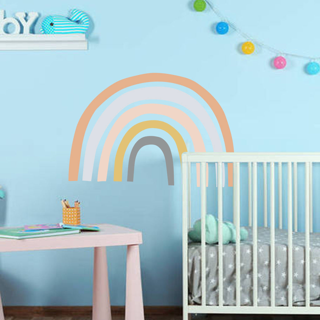Minimalist rainbow wall sticker in warm pastel colors – waterproof wall decal – beekaaboo.com