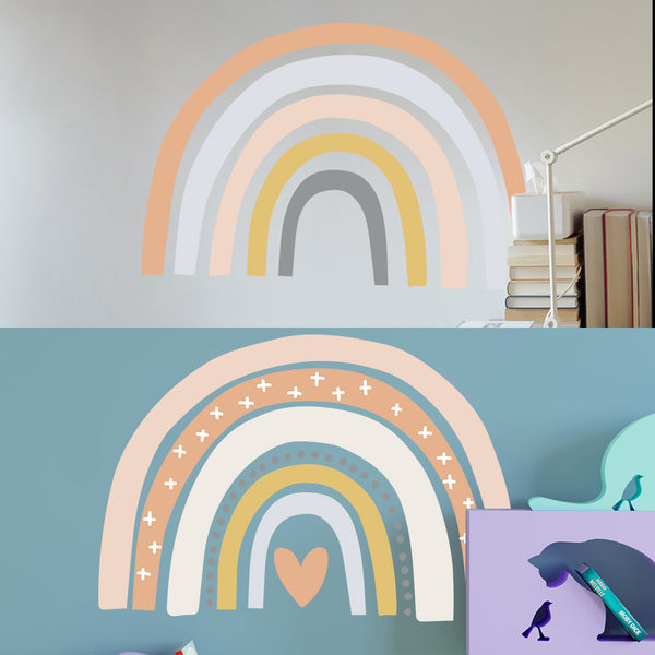 Product variant overview showing two rainbow wall sticker options with sizes – beekaaboo.com