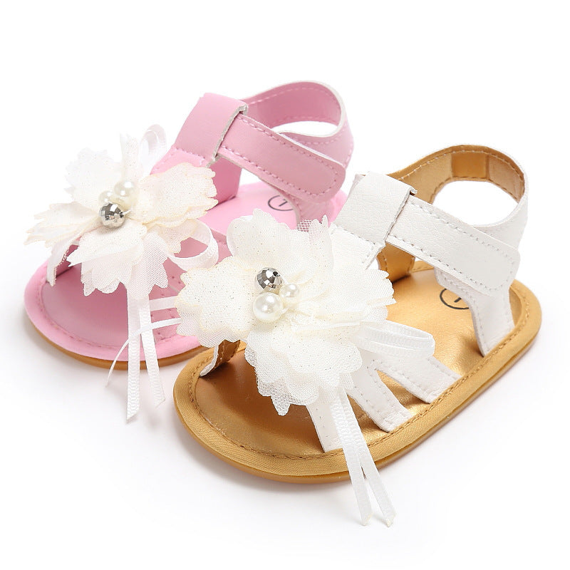 Side view of baby girl flower sandals – flexible sole and adorable floral design – beekaaboo.com