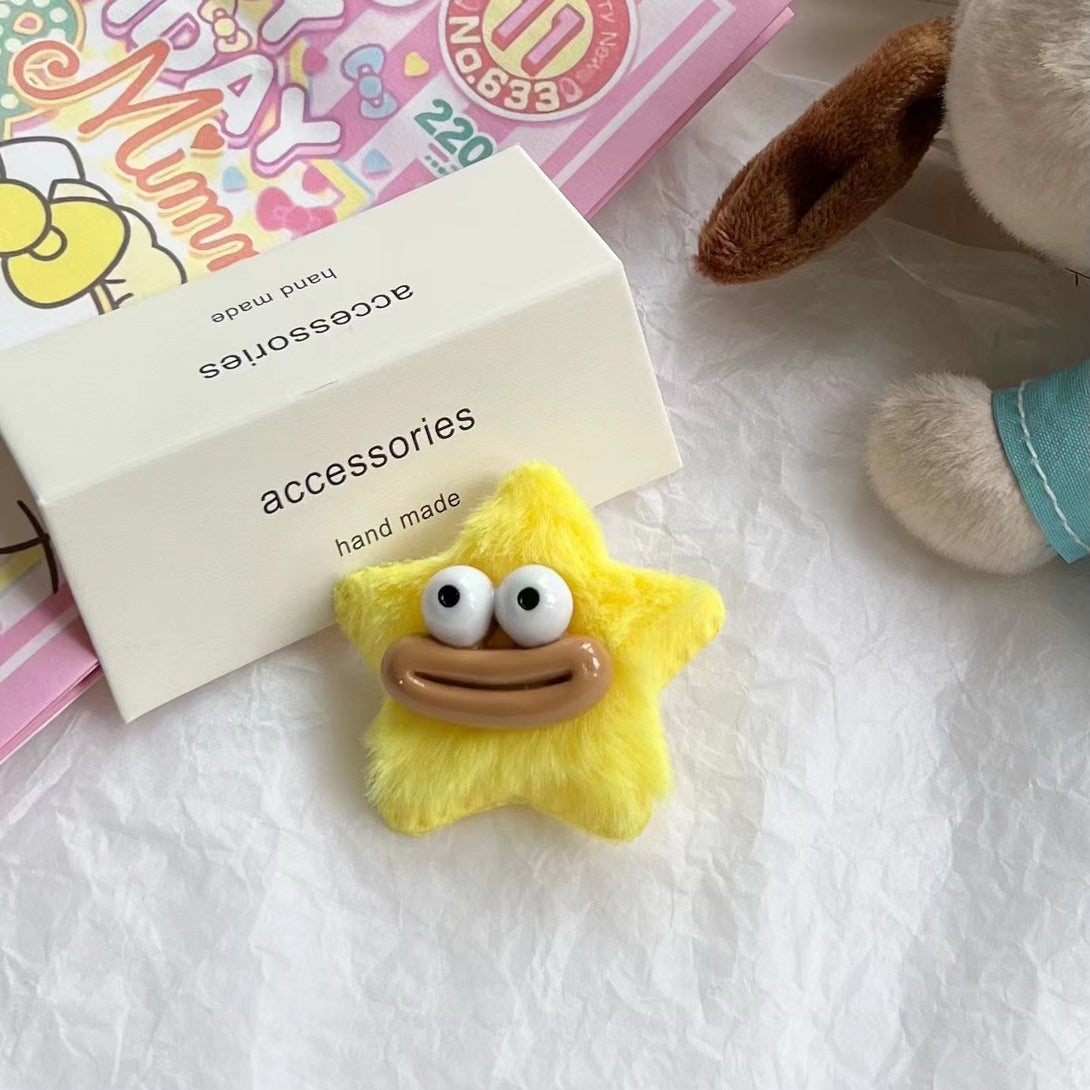 No.4 yellow star-shaped plush duckbill clip – cheerful hairpin for children – beekaaboo.com