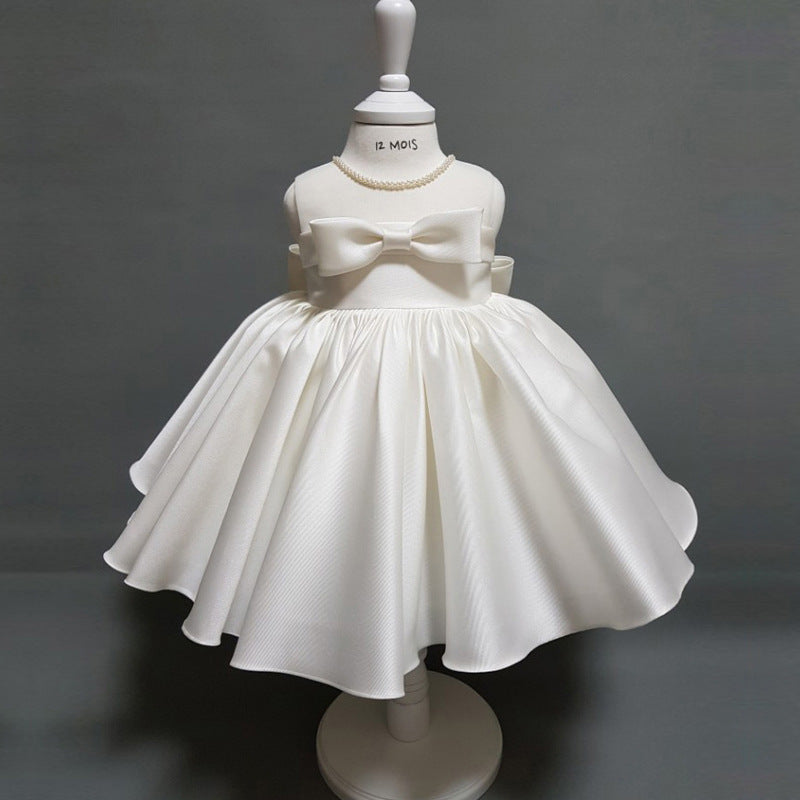 Front view of elegant white princess puffy dress for girls – beekaaboo.com