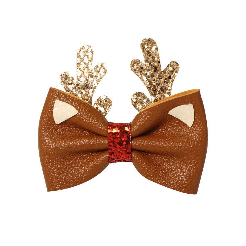 Brown reindeer antler bow hair clip with glitter | BeeKaaBoo.com