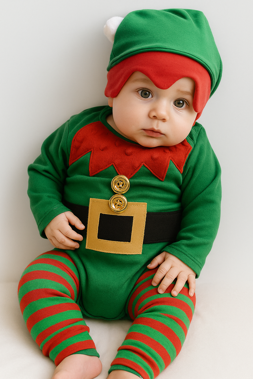 Baby wearing Christmas Elf Costume – Adorable Holiday Outfit- beekaaboo.com