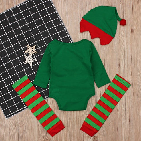 Baby Boy Christmas Elf Costume – 3-Piece Set Back View - beekaaboo.com
