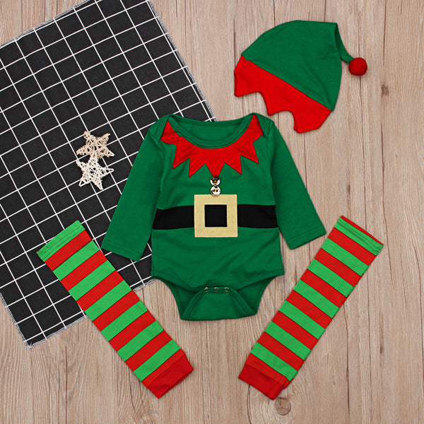 Baby Boy Christmas Elf Costume – 3-Piece Set Front View- beekaaboo.com