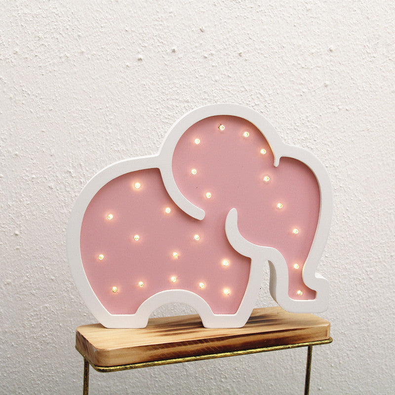 Pink Baby Elephant LED Night Light – Cute Wooden Nursery Lamp | beekaaboo.com