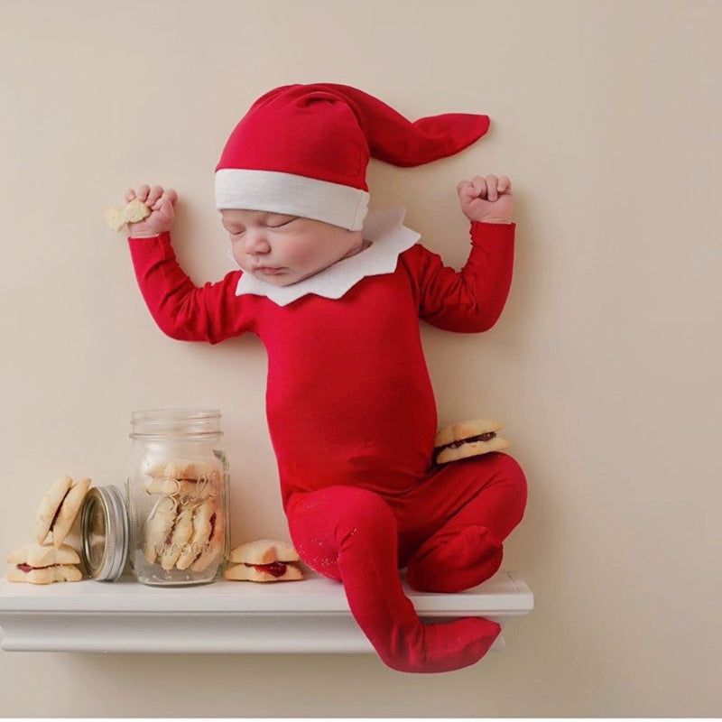 Red fleece romper set with hat and collar for newborns | beekaaboo.com