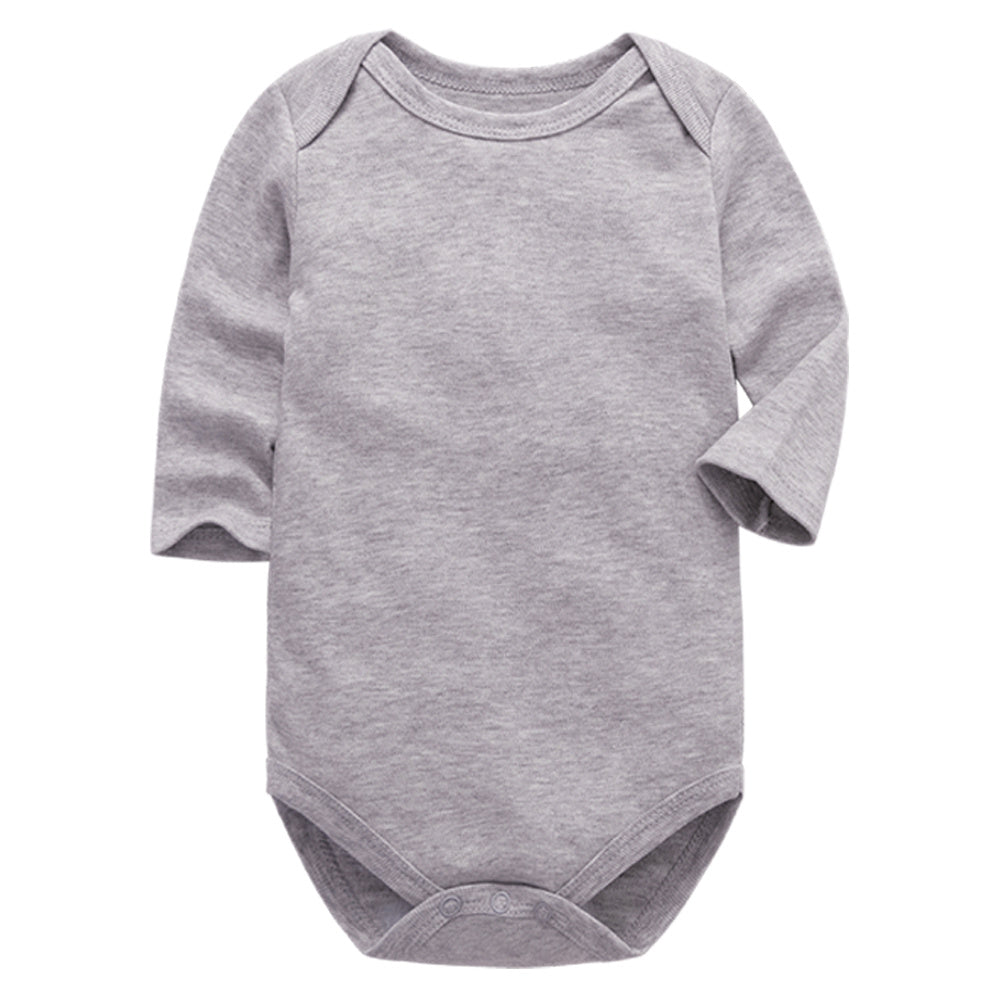 Grey baby romper with long sleeves – everyday cotton outfit – beekaaboo.com
