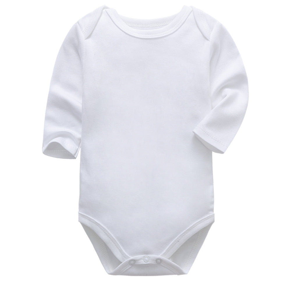 White long-sleeved baby cotton romper – breathable everyday wear – beekaaboo.com