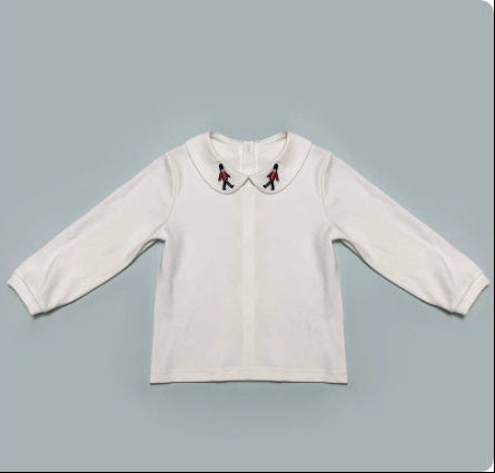 White baby shirt with embroidered guard collar – BeeKaaBoo.com