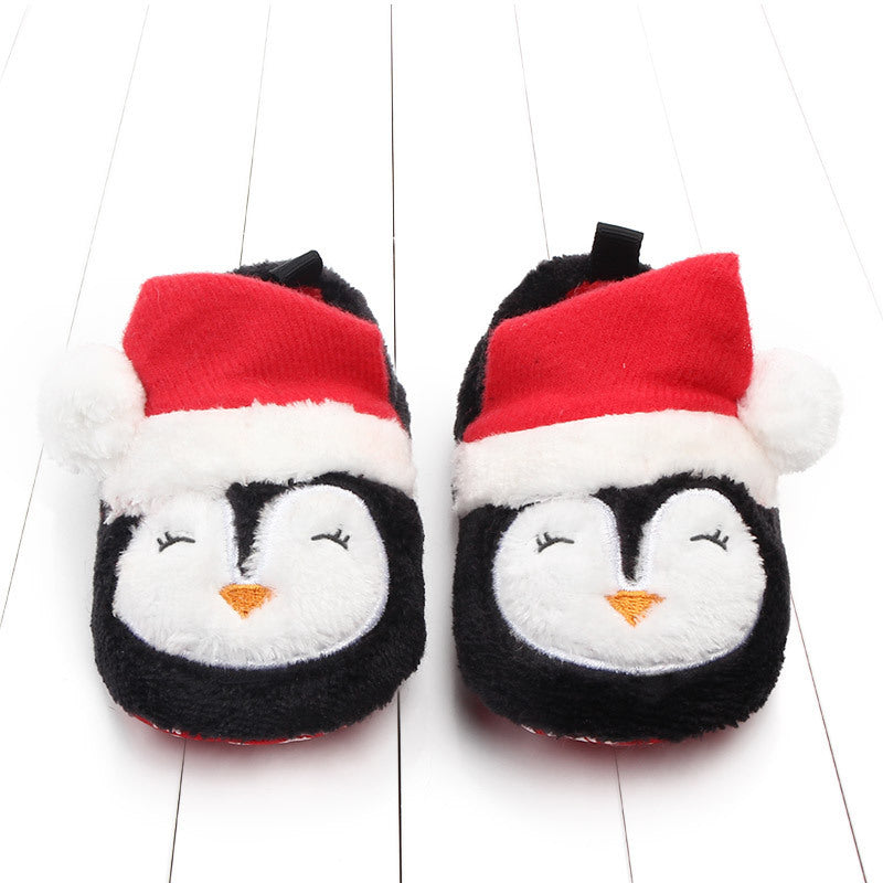 Penguin fleece baby booties for toddlers – winter holiday shoes – beekaaboo.com