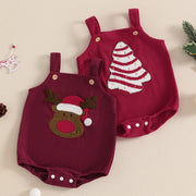 Baby corduroy Christmas jumpsuit set with reindeer and Christmas tree embroidery – festive holiday outfit – beekaaboo.com