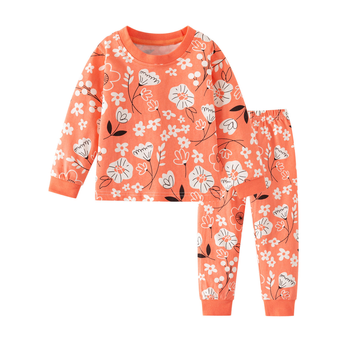 Orange floral print cotton outfit – full front view – beekaaboo.com