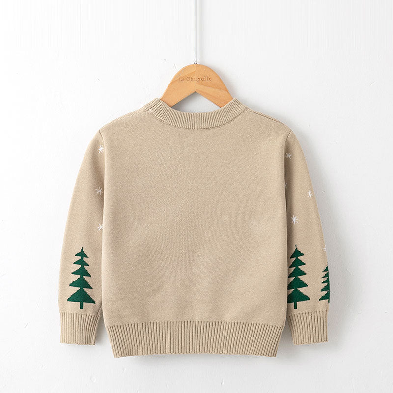 Back view of beige knitted Christmas sweater – beekaaboo.com